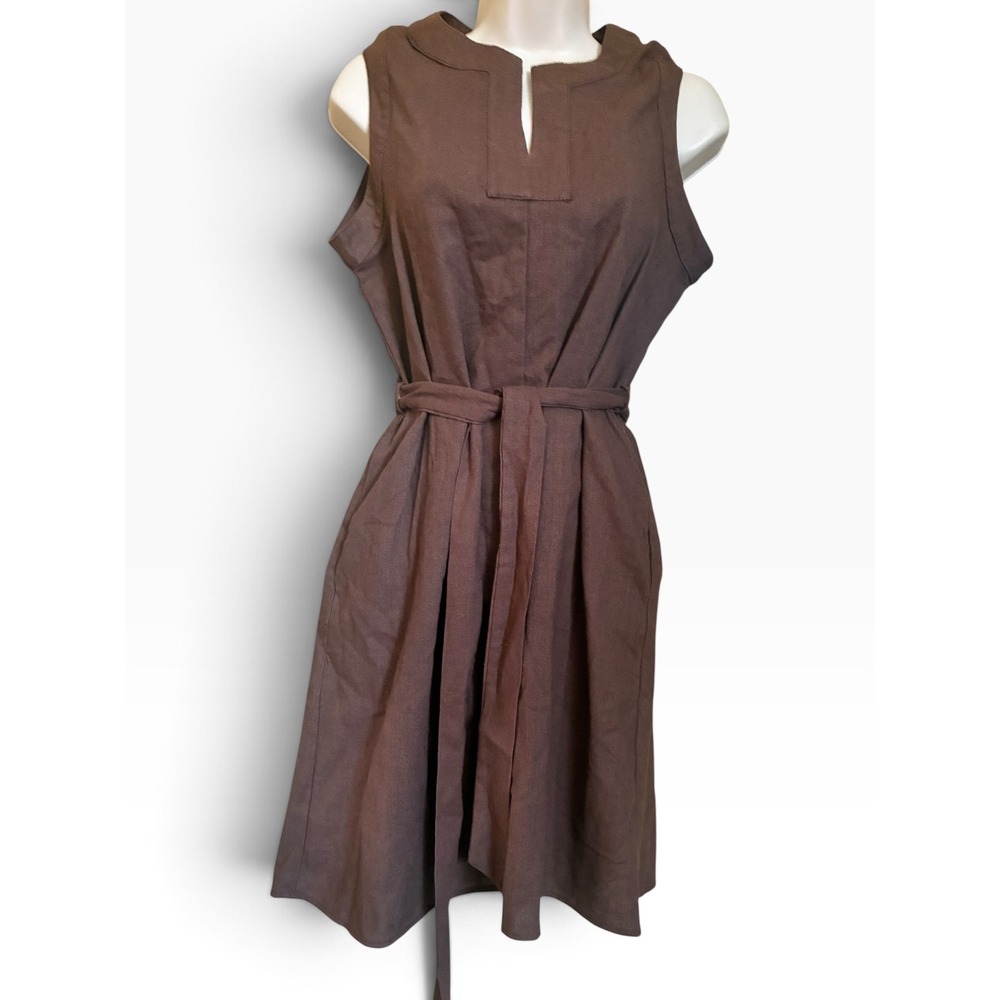 Gilli Blessing Tie-Waist Dress Small Brown NWT Linen Blend Sleeveless Pockets